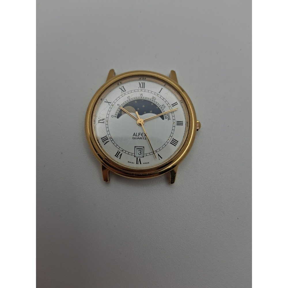 Vintage Alfex Moon Phase Roman Numerals Dial Swiss Made Watch